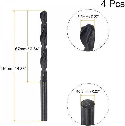 uxcell 6542 High Speed Steel Straight Shank Twist Jobber Drill Bit, Fully Ground Black Oxide Drill Bits 7.7mm Drill Diameter 115mm Total Length 4 Pcs in Saudi Arabia
