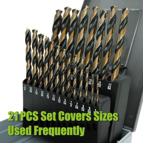 مجموعة لقم مثقاب J&Q 21 قطعة M2 HSS Jobber، مجموعة لقم مثقاب شديدة التحمل للمعادن، أسود وذهبي عالي السرعة من الصلب الملتوي لقمة مثقاب معدنية مع نقطة تقسيم 135 درجة للصلب والنحاس والألومنيوم وسبائك الزنك والخشب والبلاستيك، تتضمن الأحجام 1 /16"، 5/64"، 3/32 in Kuwait