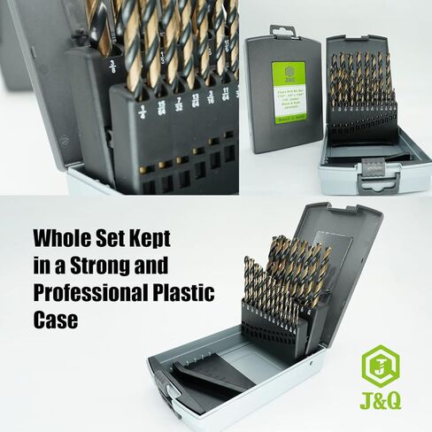 مجموعة لقم مثقاب J&Q 21 قطعة M2 HSS Jobber، مجموعة لقم مثقاب شديدة التحمل للمعادن، أسود وذهبي عالي السرعة من الصلب الملتوي لقمة مثقاب معدنية مع نقطة تقسيم 135 درجة للصلب والنحاس والألومنيوم وسبائك الزنك والخشب والبلاستيك، تتضمن الأحجام 1 /16"، 5/64"، 3/32 in Kuwait