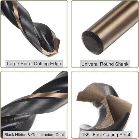 uxcell 12pcs Jobber Drill Bits 7mm Black Nitride & Gold Titanium Coated 4341 High Speed Steel (HSS) 135 Degree Split Point Twist Drill Bits for Stainless Steel Metal Plastic Wood in Saudi Arabia