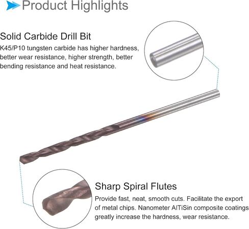 CoCud Solid Carbide Drill Bit, 2.8mm Diameter, AlTiSin Coated K45/P10 Tungsten Carbide Twist Drill Bits - (Applications: for Hardened Steel Stainless Steel Alloy), 1-Piece in Saudi Arabia