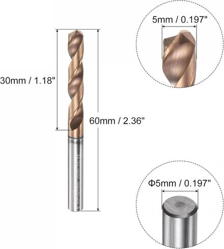 uxcell Twist Drill Bit, 4.9mm Jobber Drill Bit Nanoscale Titanium Coated K35 Tungsten Carbide Straight Shank 60mm Length for Drilling Stainless Steel Alloy Steel in Saudi Arabia