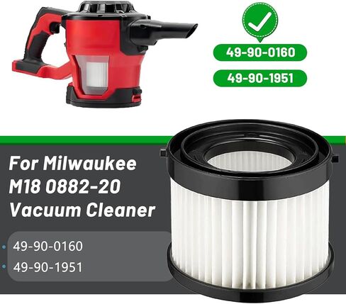 طقم فلتر خرطوشة جاف HEPA مكون من 4 قطع متوافق مع مكنسة ميلووكي اللاسلكية 49-90-0160 والجزء 49-90-1951، مناسب للمكنسة الكهربائية المدمجة 0882-20 M18 in Kuwait