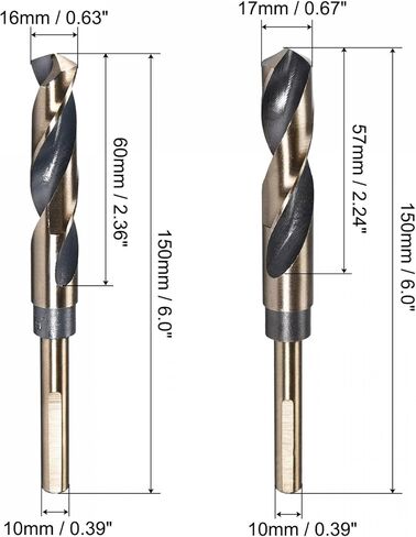 uxcell Reduced Shank Drill Bit Set, 16mm 17mm Titanium Nitride Coated High Speed Steel 4341 Tri-Flat Shank Drilling Tool for Stainless Steel Alloy Copper, 2pcs in Saudi Arabia