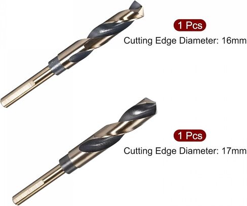 uxcell Reduced Shank Drill Bit Set, 16mm 17mm Titanium Nitride Coated High Speed Steel 4341 Tri-Flat Shank Drilling Tool for Stainless Steel Alloy Copper, 2pcs in Saudi Arabia