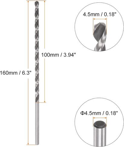 HARFINGTON 2pcs 6542 High-Speed Steel Twist Drill Bit, 6mm Drill Bit 160mm Length Extended Straight Shank Black Oxide Ground Drill Bit for Steel Aluminum Alloy in Kuwait