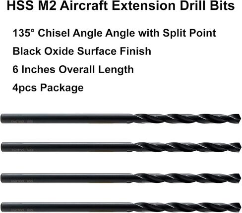 MAXTOOL 3/16"x6" 4pcs Identical Aircraft Extension Drills HSS M2 Extra Long Deep Twist Drill Bits Straight Shank Fully Ground Black; ACF02B06R12P4 in Saudi Arabia