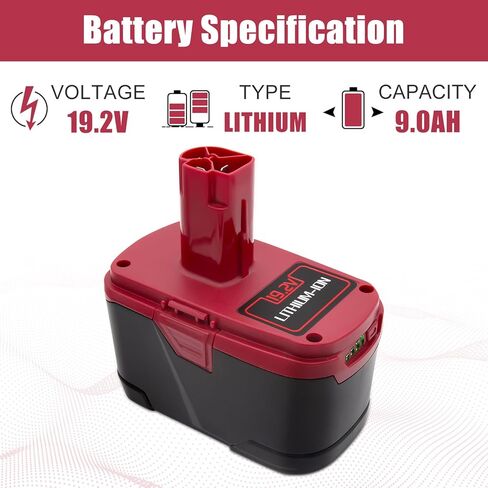 بطارية بديلة مطورة 9000 مللي أمبير 19.2 فولت C3 متوافقة مع بطارية ليثيوم أيون 19.2 فولت XCP DieHard 315.115410 315.11485 130279005 1323903 120235021 11375 11376 مع مؤشر الشحن in Kuwait