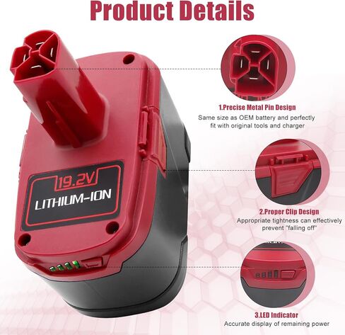 بطارية بديلة مطورة 9000 مللي أمبير 19.2 فولت C3 متوافقة مع بطارية ليثيوم أيون 19.2 فولت XCP DieHard 315.115410 315.11485 130279005 1323903 120235021 11375 11376 مع مؤشر الشحن in Kuwait