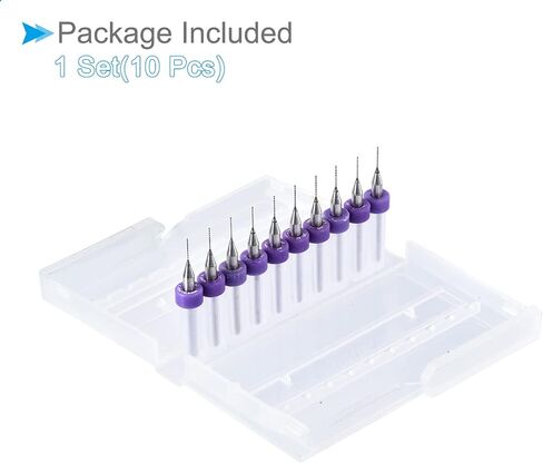 CoCud Micro PCB Drill Bits, 1/8" Shank 0.5mm Cutting Edge, Tungsten Carbide Print Circuit Board Drill Bit - (Applications: for CNC Drilling Engraving Machine), 1-Set (10-Pieces) in Kuwait