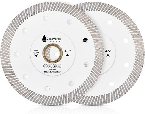 Casaverde 2pc/Lot 4.5" Porcelain Tile Blade for Marble and Tiles | Ultra-Thin,Turbo Rim Segment,for Handheld and Angle Grinders,Fast,Clean Cuts with Great Life & Speed in Saudi Arabia