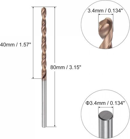 uxcell Twist Drill Bit, 3.3mm Jobber Drill Bit Nanoscale Titanium Coated K35 Tungsten Carbide Straight Shank 80mm Length for Drilling Stainless Steel Alloy Steel in Saudi Arabia