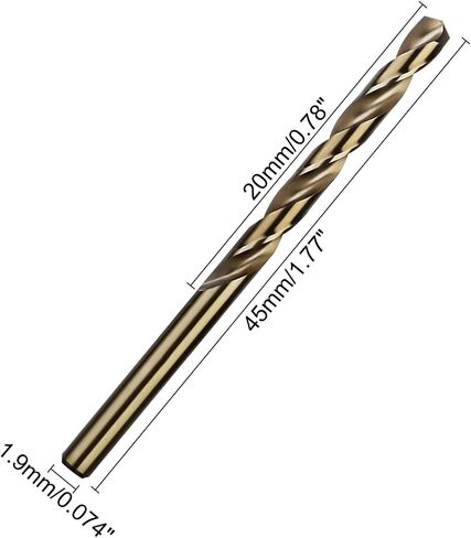Metric 1.9mm Diameter Twist Drill Bits M35 HSS Straight Shank Cobalt Drill Bit Set HSS Champagne (10 Pcs) in Saudi Arabia