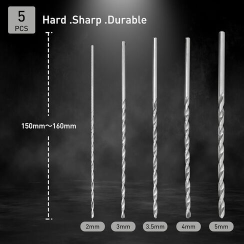 Extra Long Drill Bit Set, 5Pcs 150mm~160mm High Speed Steel Straight Shank Tool Wood Drill Bits Set 2-5 mm in Kuwait