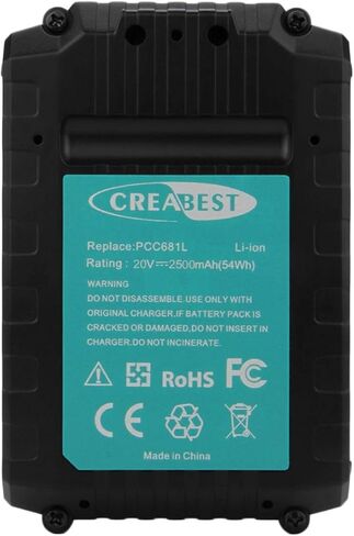 بطارية ليثيوم أيون بديلة من CREABEST MAX 2.5AH 20V لكابل بورتر PCC685L PCC680L PCC681L in Kuwait