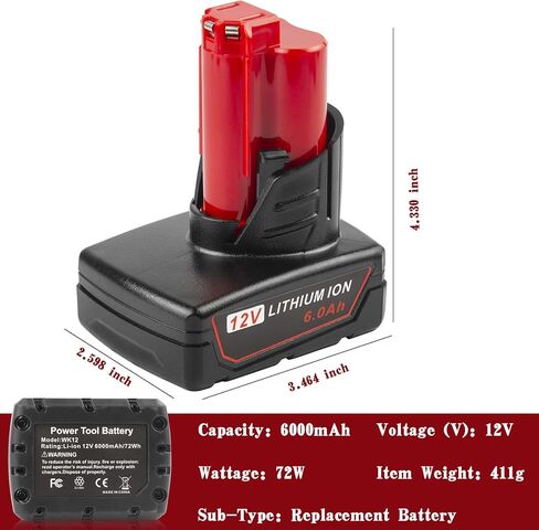 حزم بطارية Labtec 12V 6000mAh متوافقة مع Mil M-12 12V 48-11-2401 48-11-2402 48-11-2440 48-11-2411 C12 B C12 BX 2456-20 2456-21 2457-20 أدوات كهربائية لاسلكية in Kuwait