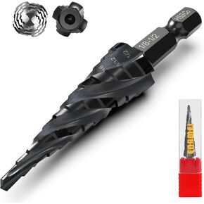 M35 Cobalt Step Drill Bit Four Spiral Flute, 3/16"-1-3/8" (19 Step Sizes) - Ideal for Metal, Stainless Steel, Wood, Plastic - 1/4" Hex Shank in Saudi Arabia