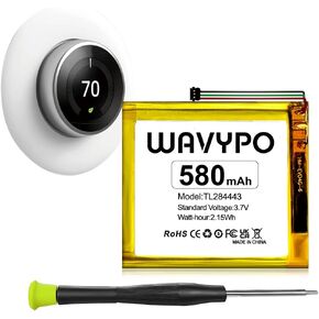 WAVYPO TL284443 Battery, 580mAh Replacement Battery for Nest TL284443, T3007ES, T3008US, A0013, Fits Nest Learning Thermostat 2nd 3rd Generation with Tools in Kuwait
