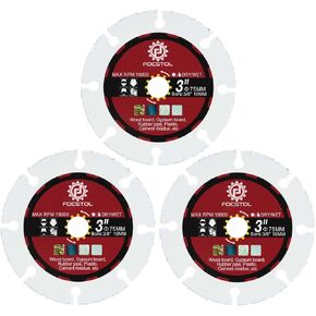 شفرة منشار معدنية FOCSTOL HSS - 3 قطع 3 بوصة (75 مم) قرص قطع للمعدن النحاسي الناعم والألمنيوم لطاحونة الزوايا 3/8 بوصة (10 مم)