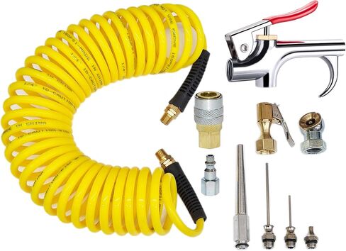 Polyurethane Air Hose, 1/4-Inch x 25 Feet Recoil PU Air Hose with Bend Restrictors Air Compressor Hose with 1/4" Industrial Quick Coupler and Plug in Saudi Arabia