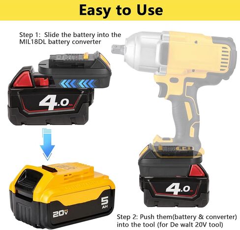 JYJZPB Adapter Convert for Milwaukee M18 18V Lithium Battery to De Walt 20v Lithium Tool Battery, MIL18DL Adapter Compatible for Milwaukee 18V Lithium-Ion Battery in Saudi Arabia