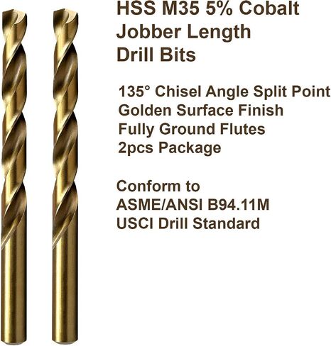MAXTOOL 13/32" 2pcs Identical Jobber Length Drills HSS M35 Twist Drill Bits 5% Cobalt Fully Ground Golden Straight Shank Drills; JBF35G10R26P2 in Saudi Arabia
