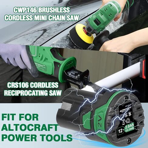 altocraft 2.0ah 12v ماكس بطارية ليثيوم أيون قابلة للشحن، متوافقة مع أدوات الطاقة 12v اللاسلكية 3 "نموذج الملمع الصغير cwp146، نموذج المنشار الترددي اللاسلكي crs106 ونموذج المثقاب اللاسلكي cd441 in Kuwait