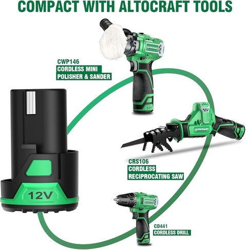 altocraft 2.0ah 12v ماكس بطارية ليثيوم أيون قابلة للشحن، متوافقة مع أدوات الطاقة 12v اللاسلكية 3 "نموذج الملمع الصغير cwp146، نموذج المنشار الترددي اللاسلكي crs106 ونموذج المثقاب اللاسلكي cd441 in Kuwait