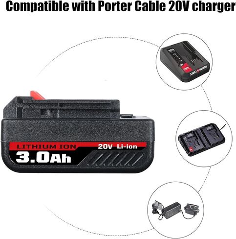 ceenr 2pack 3.0ah PCC680L استبدال البطارية لكابل بورتر 20 فولت ماكس بطارية ليثيوم أيون PCC685L PCC680L PCC682L PCC685LP لكابل بورتر 20 فولت بطارية ليثيوم in Kuwait