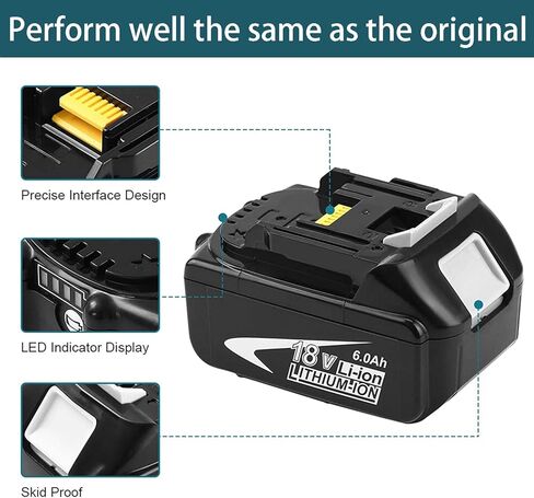 بطارية BL1830 18 فولت 3.0 أمبير وبطارية ليثيوم بديلة 6.0 أمبير مع شاحن مزدوج المنفذ DC18RD متوافق مع بطارية ماكيتا 18 فولت BL1860 BL1850 BL1840 BL1830 بطارية أدوات كهربائية 14.4 فولت-18 فولت in Kuwait