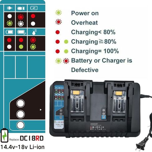 بطارية BL1830 18 فولت 3.0 أمبير وبطارية ليثيوم بديلة 6.0 أمبير مع شاحن مزدوج المنفذ DC18RD متوافق مع بطارية ماكيتا 18 فولت BL1860 BL1850 BL1840 BL1830 بطارية أدوات كهربائية 14.4 فولت-18 فولت in Kuwait