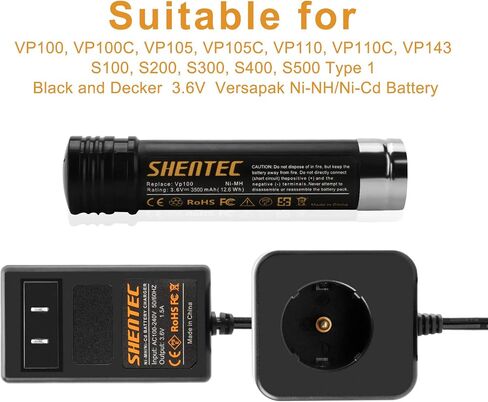 Shentec 2 حزمة بطارية بديلة 3.5 أمبير 3.6 فولت متوافقة مع Black & Decker Versapak Vp100 Vp105 Vp110 Vp142 Vp143 Sears-Craftsman Pivot180 PLR36NC S100 S110 Ni-MH (يشمل شاحن البطارية) in Saudi Arabia