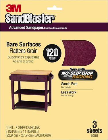 3M SandBlaster Bare Surfaces Sandpaper, 120-Grit, 9-Inch by 11-Inch in Saudi Arabia