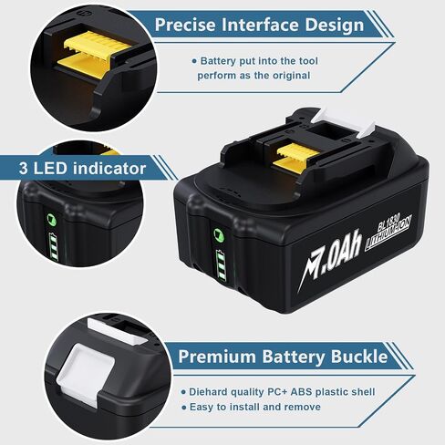 TURPOW 7.0Ah Replacement for Makita 18 Volt Battery BL1815 BL1830 BL1840 BL1850 BL1860 194205-3 LXT-400 for Makita 18Volt Batteries LXT Lithium ion Cordless Power Tools with 2 Packs Wall Mount Holder in Saudi Arabia