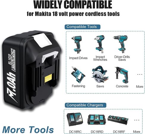 TURPOW 7.0Ah Replacement for Makita 18 Volt Battery BL1815 BL1830 BL1840 BL1850 BL1860 194205-3 LXT-400 for Makita 18Volt Batteries LXT Lithium ion Cordless Power Tools with 2 Packs Wall Mount Holder in Saudi Arabia