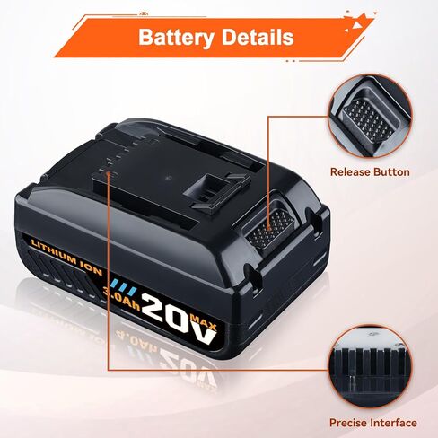 GROWFEAT 2Pack 3.0Ah 20V WA3520 WA3525 بطارية ليثيوم بديلة متوافقة مع بطارية Worx 20V WA3578 WA3525 WA3520 WA3575 WG151s أدوات كهربائية لاسلكية in Kuwait