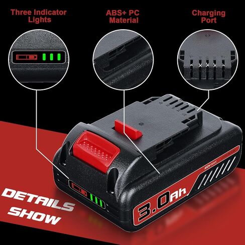 N/A 2Pack DCB201 3.0Ah Replacement for Dewalt 20V Battery DCB206 DCB207 DCB204 DCB201 Compatible with Dewalt 20V MAX Battery DCD/DCF/DCG/DCS Series Power Tools in Saudi Arabia