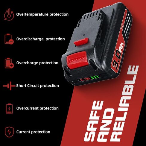 N/A 2Pack DCB201 3.0Ah Replacement for Dewalt 20V Battery DCB206 DCB207 DCB204 DCB201 Compatible with Dewalt 20V MAX Battery DCD/DCF/DCG/DCS Series Power Tools in Saudi Arabia