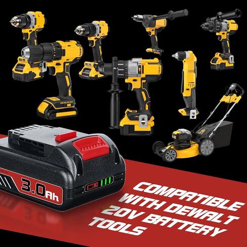 N/A 2Pack DCB201 3.0Ah Replacement for Dewalt 20V Battery DCB206 DCB207 DCB204 DCB201 Compatible with Dewalt 20V MAX Battery DCD/DCF/DCG/DCS Series Power Tools in Saudi Arabia
