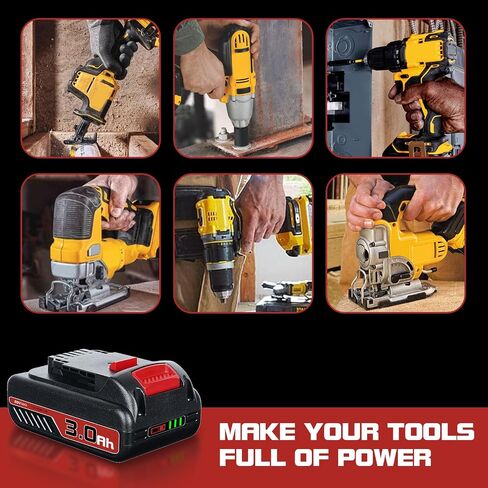 N/A 2Pack DCB201 3.0Ah Replacement for Dewalt 20V Battery DCB206 DCB207 DCB204 DCB201 Compatible with Dewalt 20V MAX Battery DCD/DCF/DCG/DCS Series Power Tools in Saudi Arabia