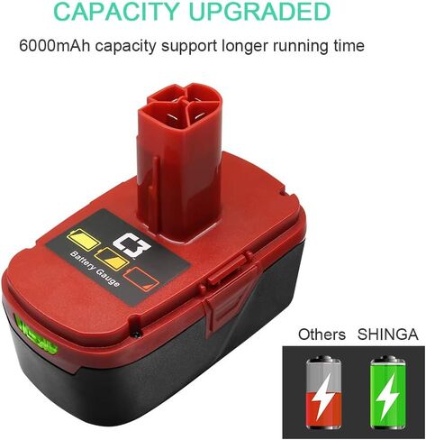 Shinga Power [ترقية 6000 مللي أمبير] بطارية ليثيوم بديلة 19.2 فولت للحرفي DieHard C3 315.115410 315.11485 130279005 1323903 120235021 11375 11376 مثقاب لاسلكي 2 حزم in Kuwait