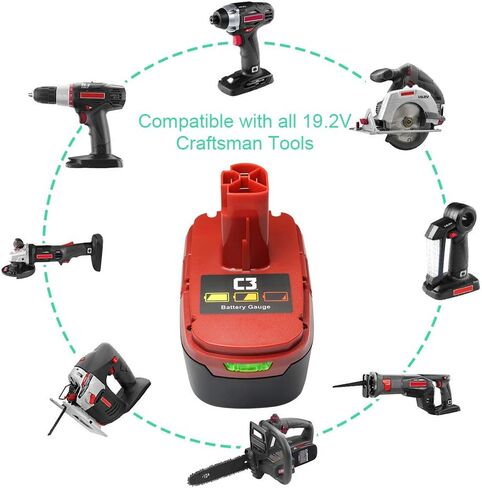 Shinga Power [ترقية 6000 مللي أمبير] بطارية ليثيوم بديلة 19.2 فولت للحرفي DieHard C3 315.115410 315.11485 130279005 1323903 120235021 11375 11376 مثقاب لاسلكي 2 حزم in Kuwait