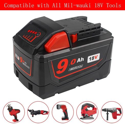 AMICROSS 18V Battery 9.0Ah, Compatible with All Milwauki 18V Cordless Power Tools and 18V Original Chargers in Kuwait