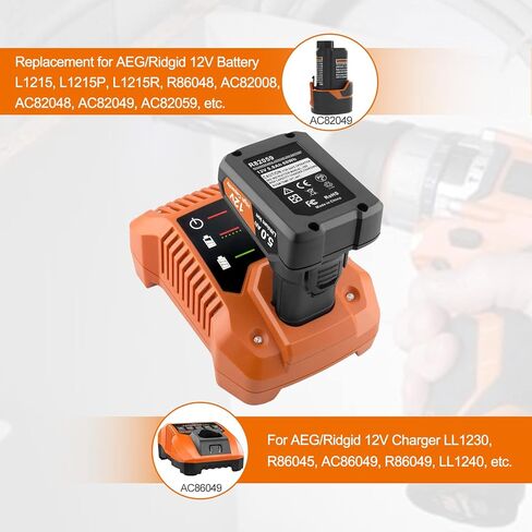 5.0Ah 12V Battery Replacement for Ridgid 12V Battery L1215 R86048 AC82008 AC82048 AC82049 AC82059 Replacement for AEG 12V Battery L1215 L1215R in Kuwait