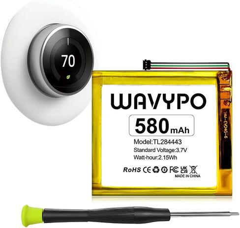 WAVYPO TL284443 Battery, 580mAh Replacement Battery for Nest TL284443, T3007ES, T3008US, A0013, Fits Nest Learning Thermostat 2nd 3rd Generation with Tools in Kuwait