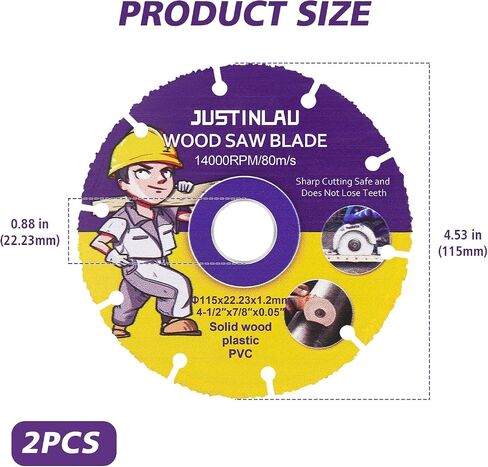 2Pcs Wood Cut Circular Saw Blade, Cutting Disc for Table Saws, Multifunctional Angle Grinder Blades Cutting Saw Blade for Woodworking, Rubber, Tire Cutting (4.5inch/115mm) in Saudi Arabia
