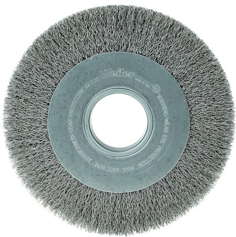 Weiler 06110 8" Medium Face Crimped Wire Wheel, .0118" Steel Fill, 2" Arbor Hole, Made in the USA in Kuwait