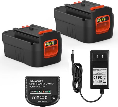 Bakipante 2pack 6.5ah 18V بطارية ليثيوم استبدال لبلاك اند ديكر HPB18 HPB18-OPE 244760-00 عاصفة نارية FS18FL FSB18 وشاحن بطارية لبلاك ديكر 9.6V-18V NiCad NiMh البطارية in Kuwait