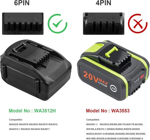 ARyee 18V 6000mAh WA3512 تبديل البطارية لWorx 18V WA3512.1 WA3512 روكويل RW9161 20V WA3578 WA3520 WA3525 WG629 بطارية ليثيوم المتقلب in Kuwait