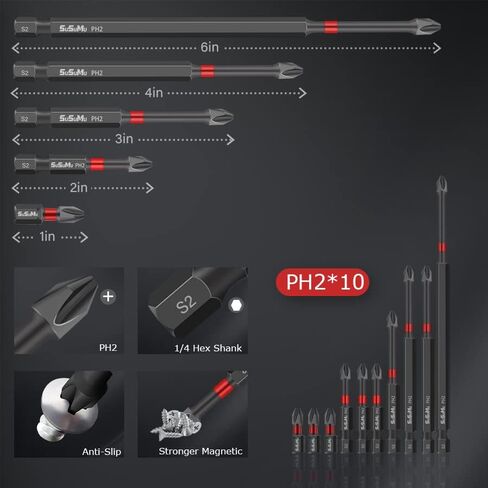 16 PCS Impact Phillips #2 Tough Screwdriving Bit 1 2 3 4 6 In in Kuwait